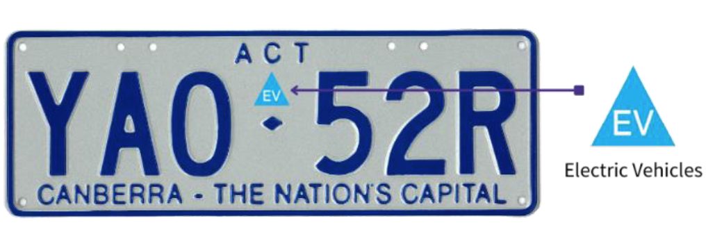 An ACT number plate with EV sticker.