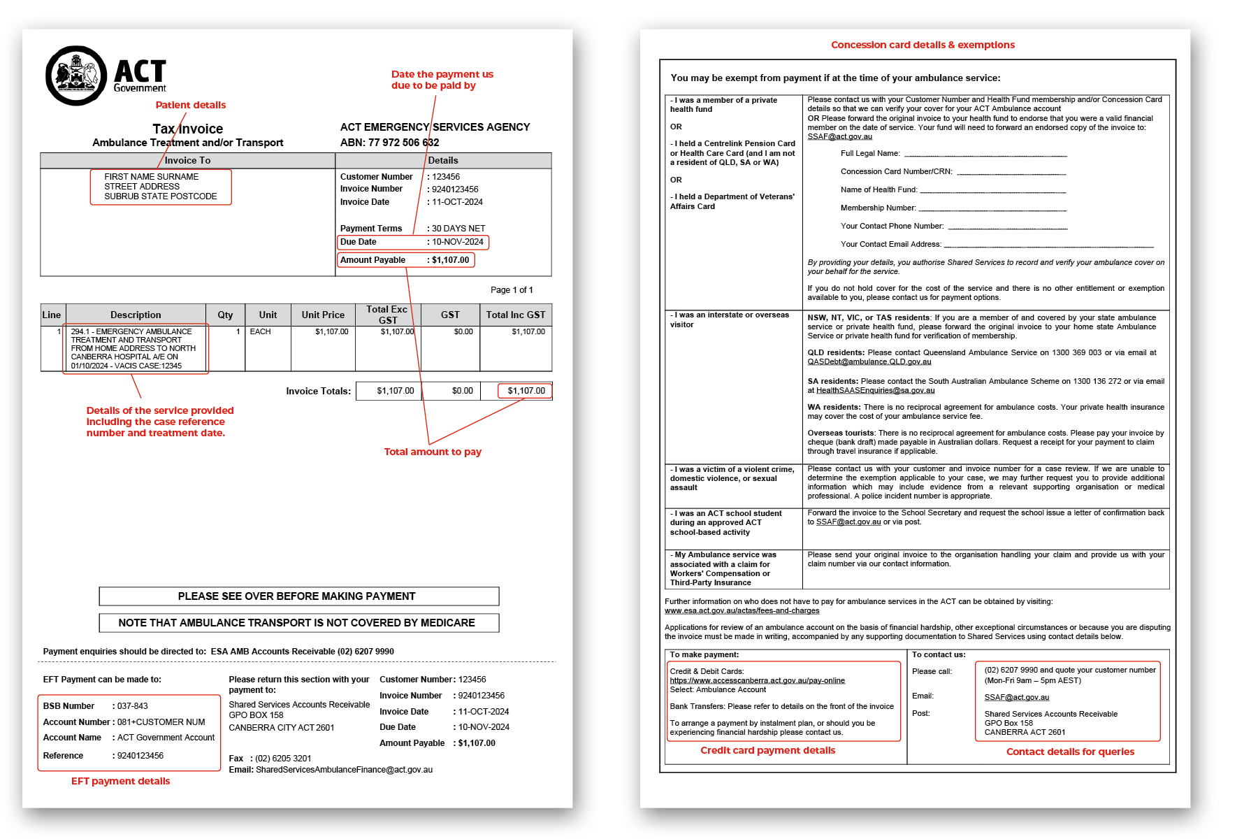 ACTAS invoice mockup