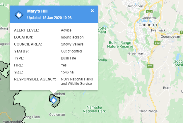 Incident Map Details of Mary's Hill Fire