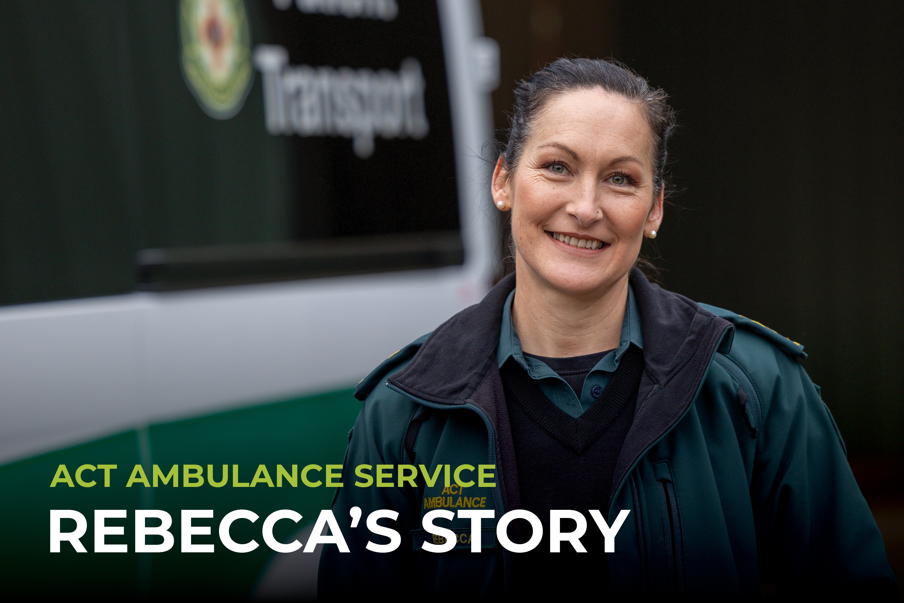 Rebecca in front of an ambulance